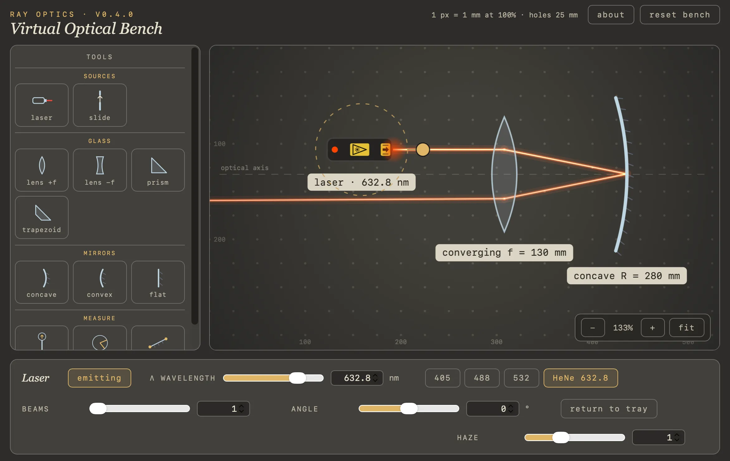 Screenshot of Optical Bench Simulator